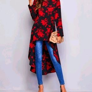 Floral Print Dip Hem Top